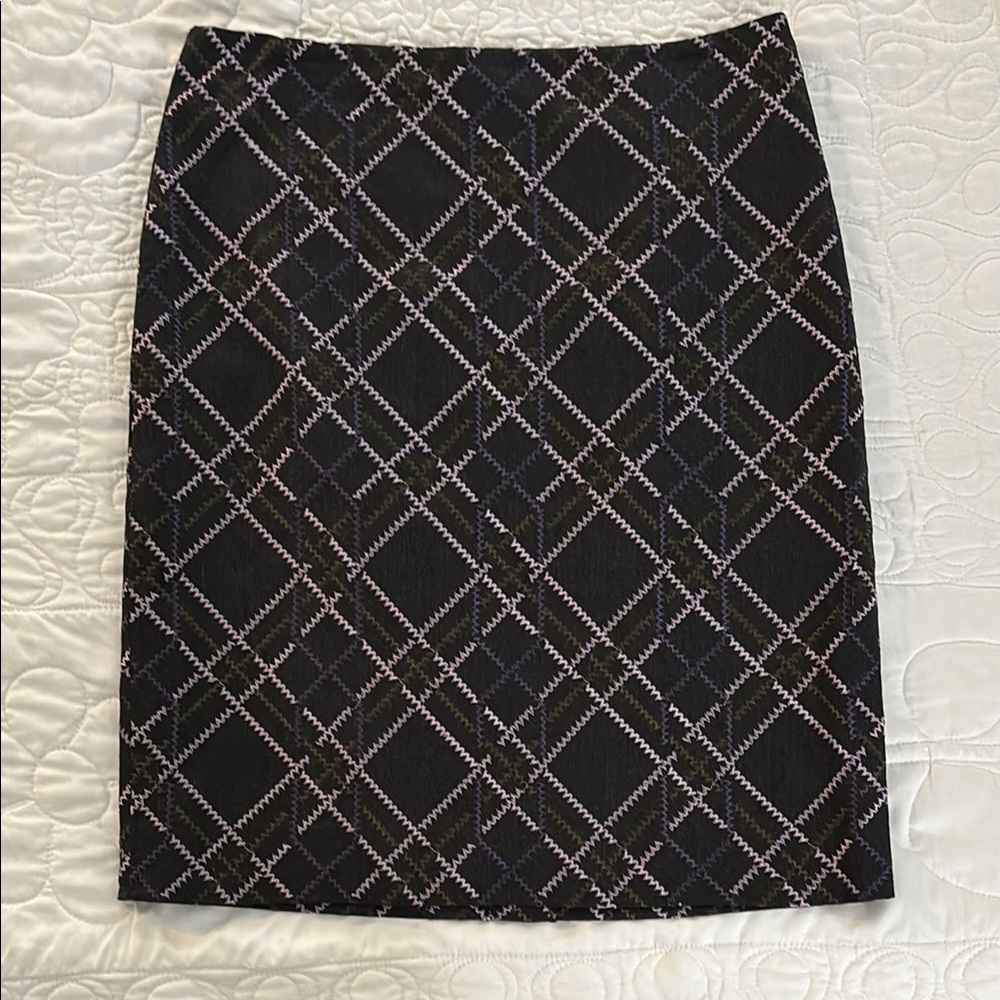 Etcetera Black and Purple Green  Pencil Skirt Knee-Length Sz 6 Lined